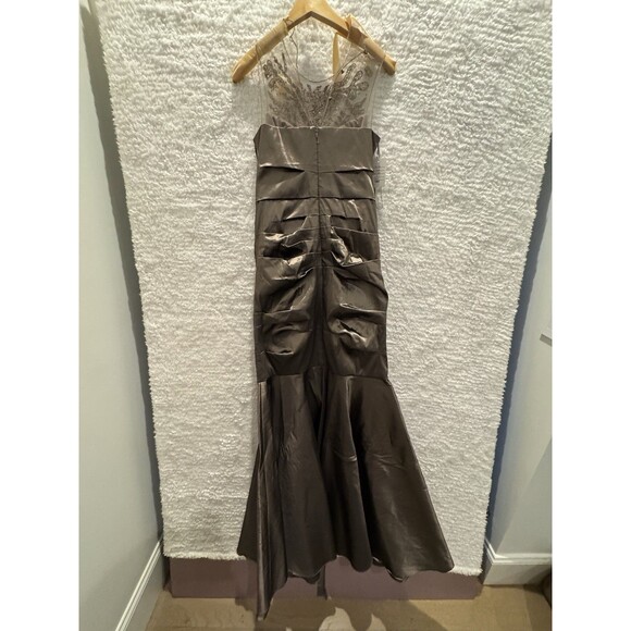 Teri Jon By Rickie Freeman Size 8 Bronze Taupe Evening Gown Mermaid Designer - Picture 8 of 14